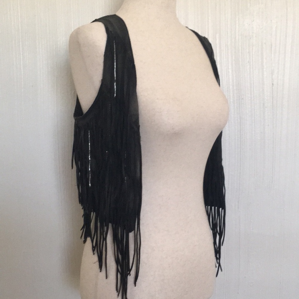 NWOT Rare Guess Black Fringe Cotton Vest boho glam festival Burning Man XS